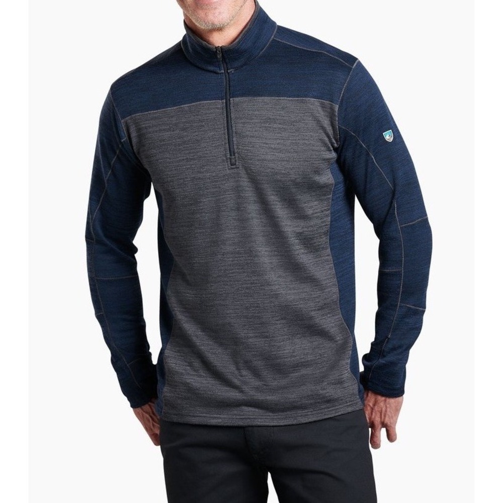 KUHL Ryzer 1/4 Zip Pullover Mens Large Midnight Blue Gray Sweater Hike Golf NEW